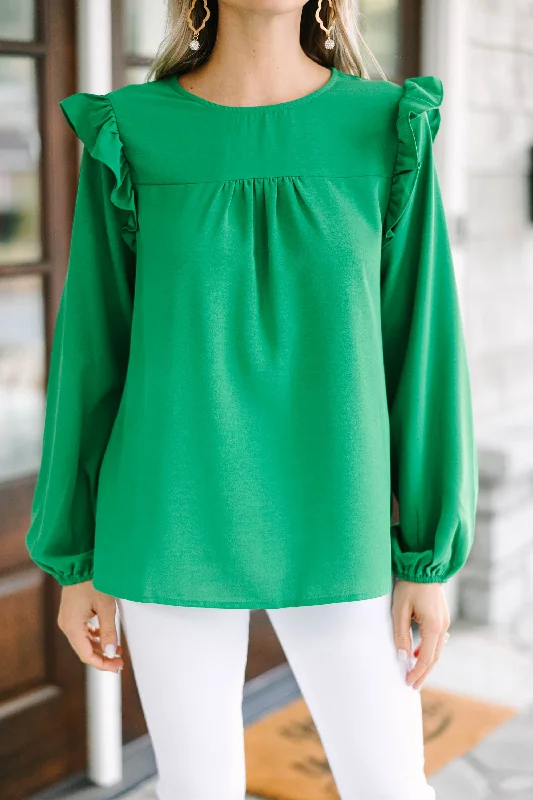 Feeling Important Kelly Green Ruffled Blouse