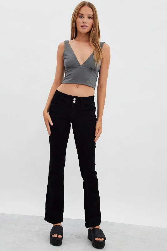 Grey Corset Detail Top Sleeveless Crop Slinky Jersey