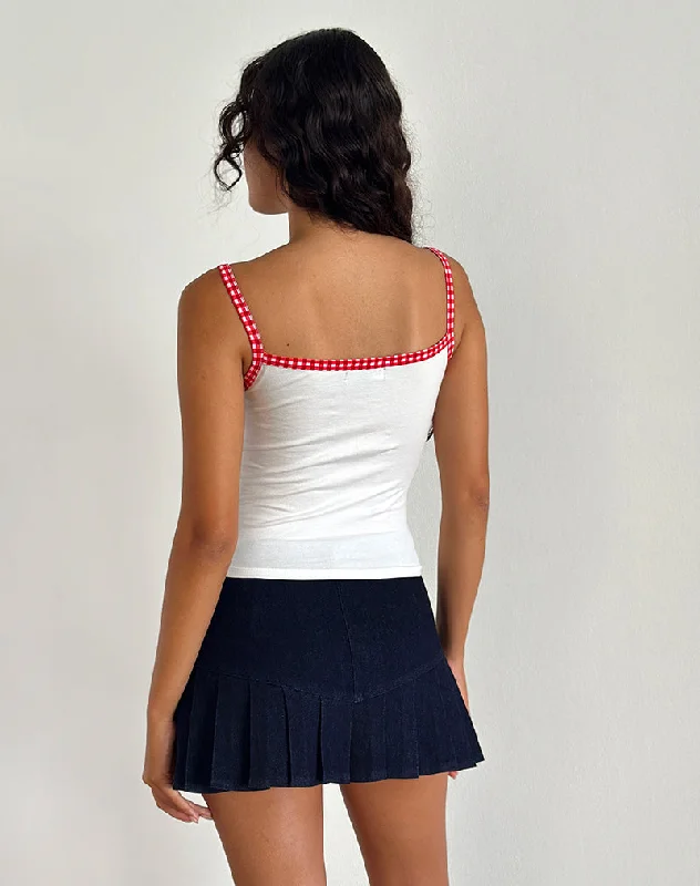 Ilisna Top in Off White with Red Gingham Binding