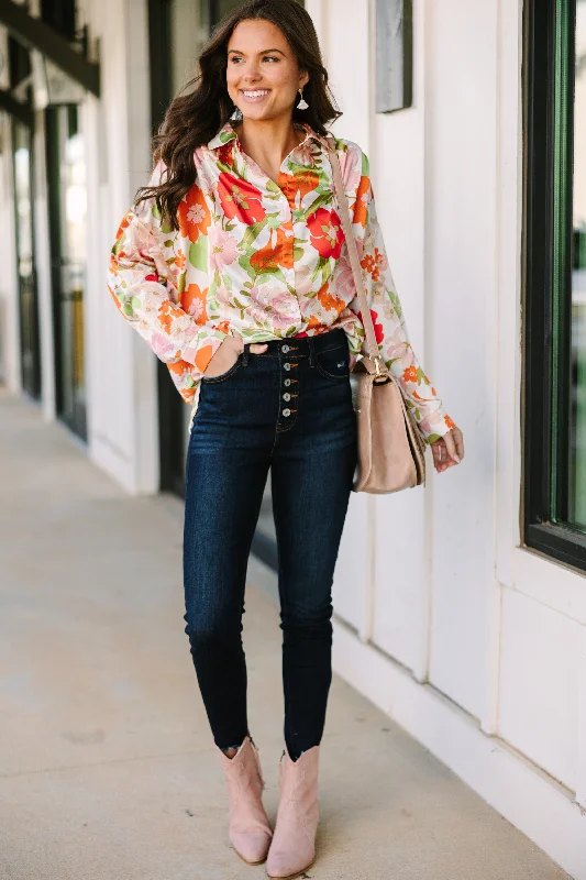 In Your Dreams Cream White Floral Button Down Blouse