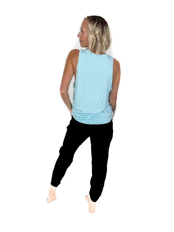 MONO B Kendall Raw Hem Flowy Tank- BRIGHT BLUE