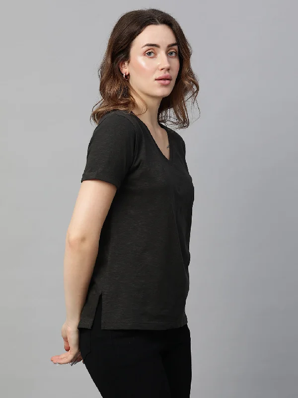 Women's Grey Cotton Regular Fit Tshirt