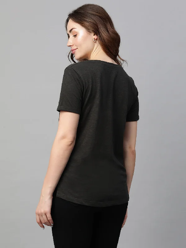 Women's Grey Cotton Regular Fit Tshirt