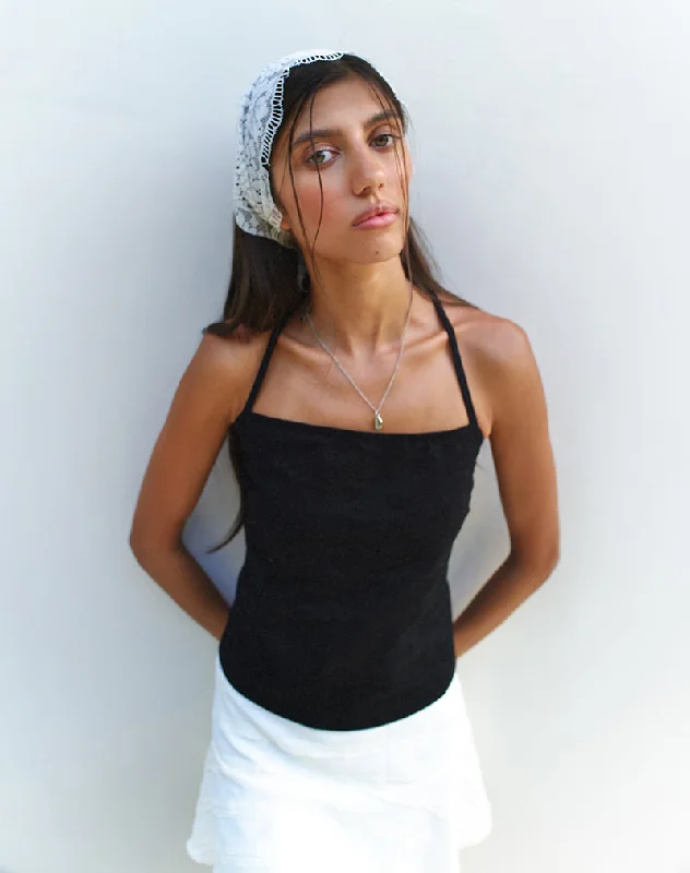 Lintang Tie Back Top in Linen Black