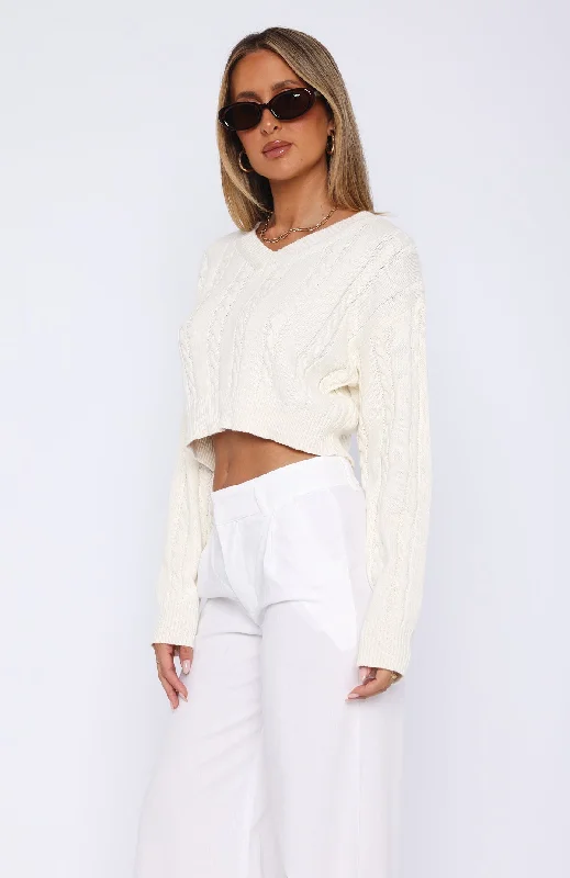 Looking For Love Cropped Knit Sweater Cream