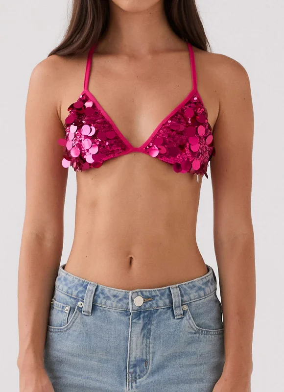 Moment To Shine Sequin Bra - Magenta Rose