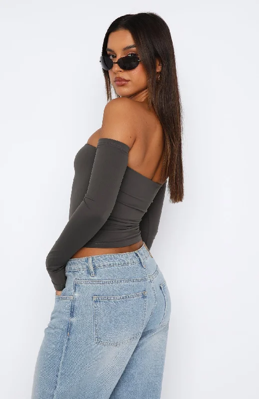 No Wrong Moves Long Sleeve Crop Charcoal