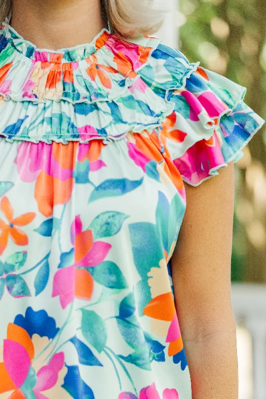 On Your Way Mint Green Floral Blouse