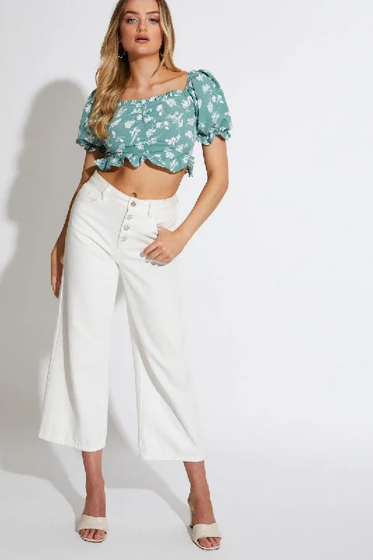 Print Crop Top Short Sleeve