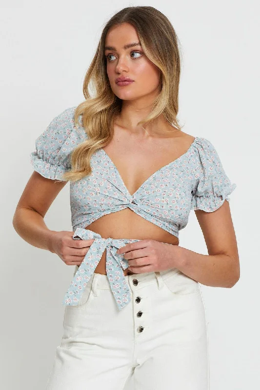 Print Crop Top Tie Up