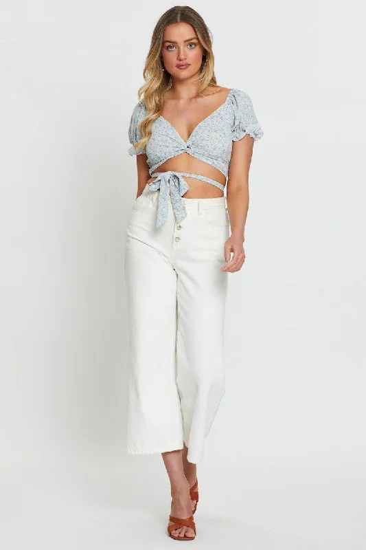 Print Crop Top Tie Up