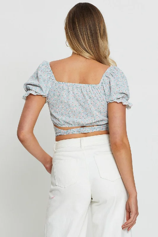 Print Crop Top Tie Up