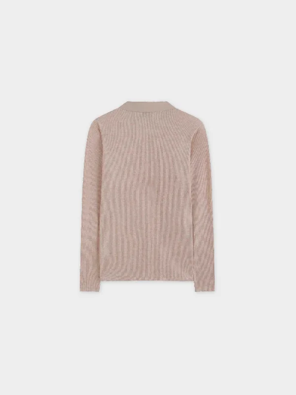 Ribbed Collar T-Shirt-Camel