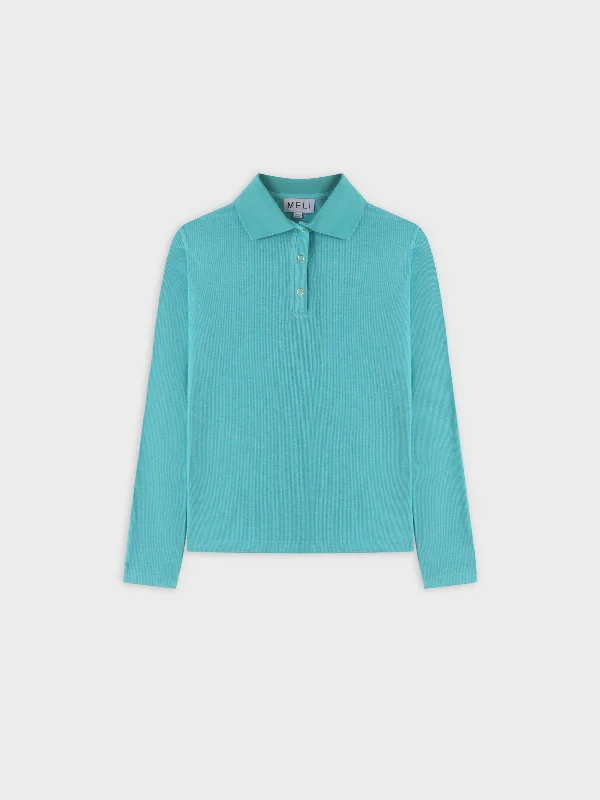 Ribbed Collar T-Shirt-Teal