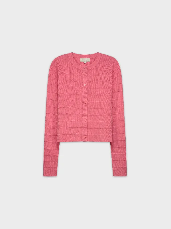 RIBBED CROPPED CARDIGAN-ROSE