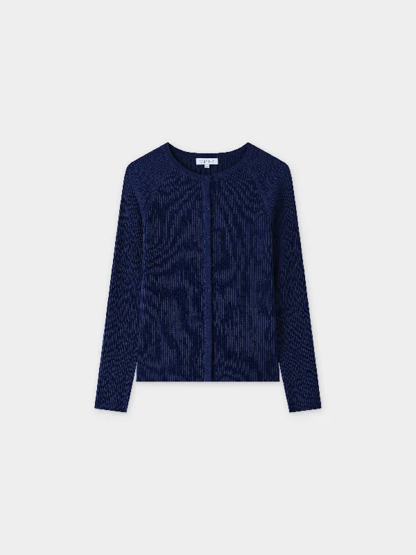 Ribbed Knit Cardigan-Navy