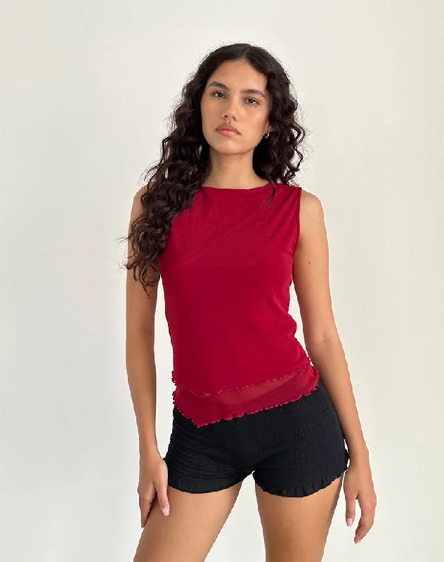 Rochie Asymmetric Top in Mesh Cherry