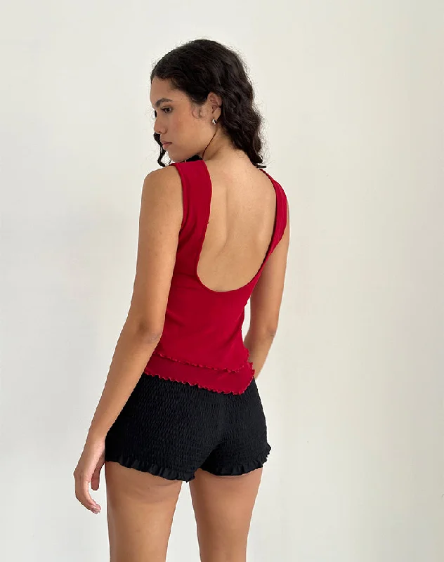 Rochie Asymmetric Top in Mesh Cherry