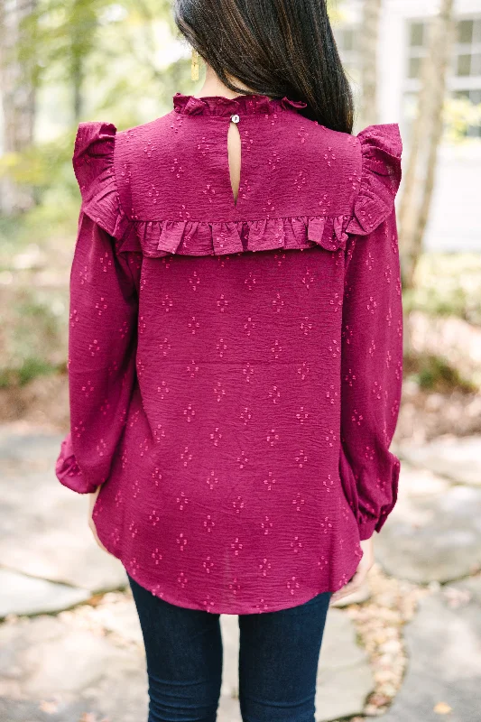 Romantic History Burgundy Red Ruffled Blouse