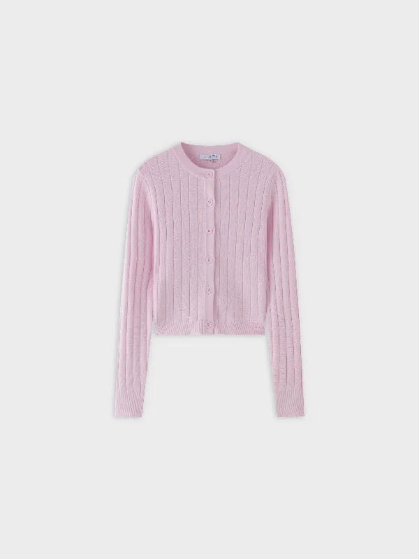 Silk Knit Cropped Cardigan-Light Pink