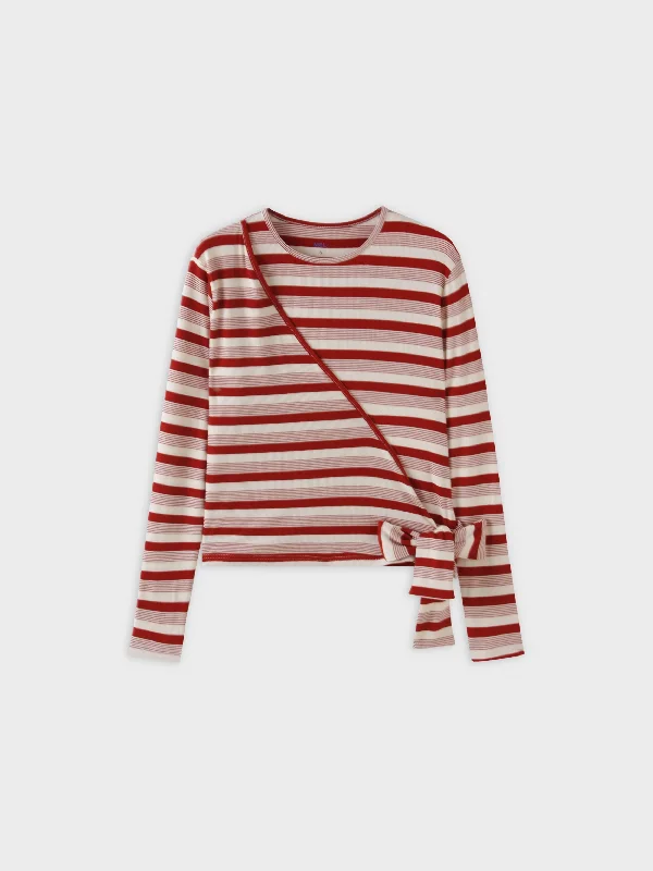 Striped Wrap Tee-Berry/White Multi Stripe