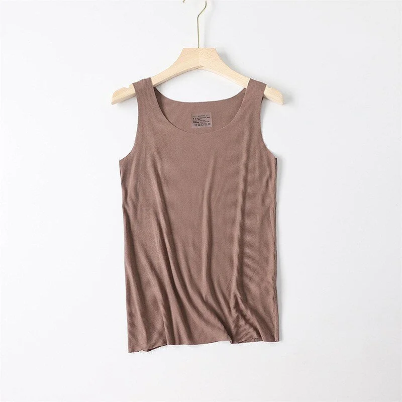 FashionSierra - Casual Sleeveless Seamless Basic Tee