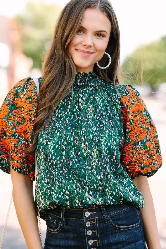 THML: Say It All Green Floral Blouse