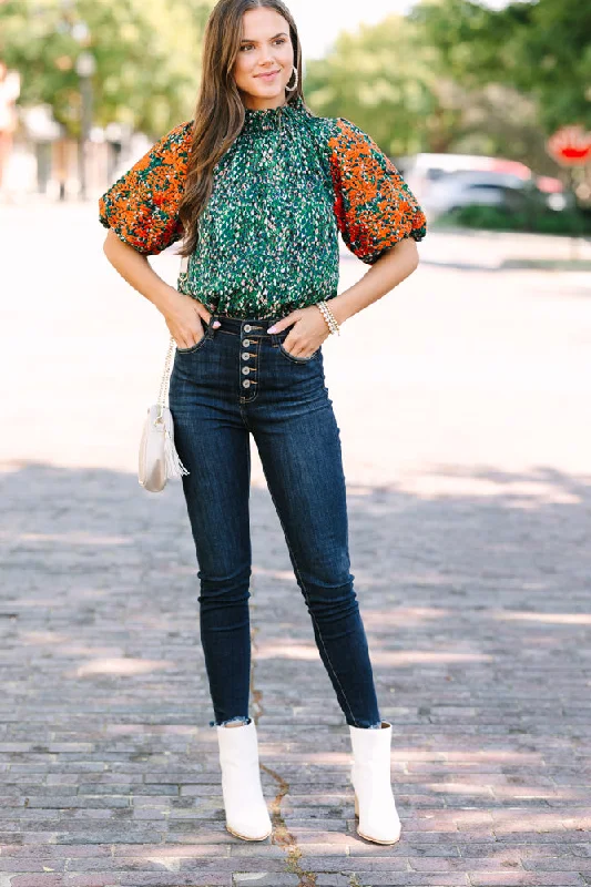 THML: Say It All Green Floral Blouse