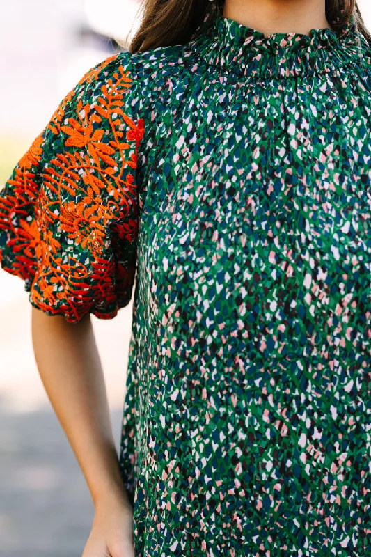 THML: Say It All Green Floral Blouse