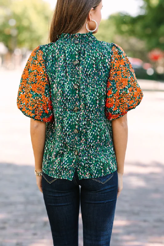 THML: Say It All Green Floral Blouse