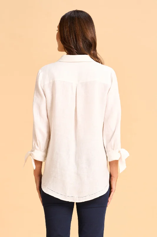 Tie Sleeve Linen Shirt - White