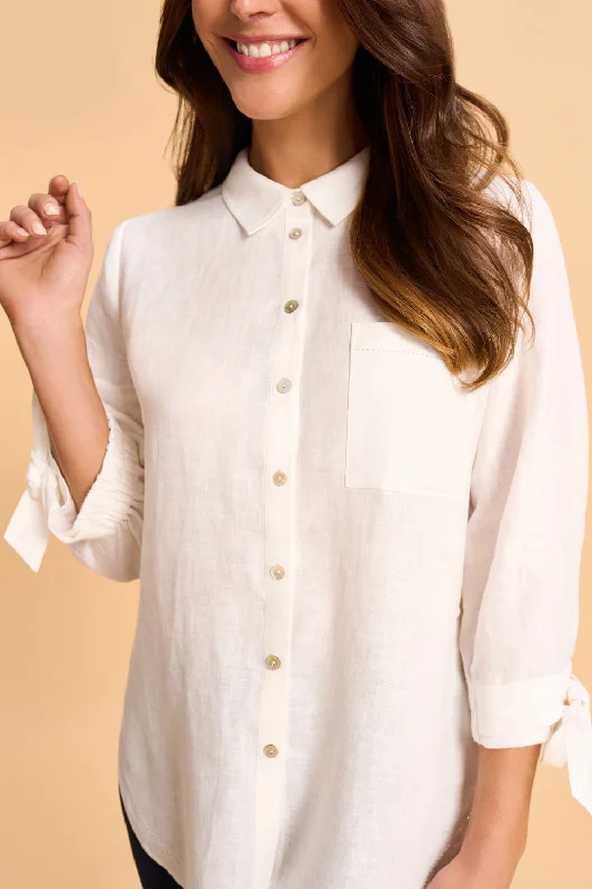 Tie Sleeve Linen Shirt - White