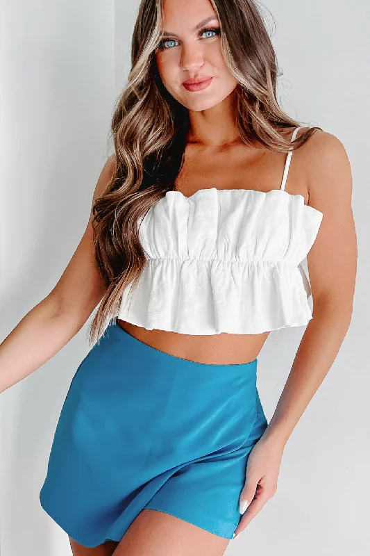 Treasure You Ruffle Tie Back Crop Top (Ivory)