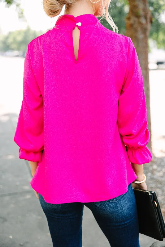 Tried And True Fuchsia Pink Ruffled Blouse