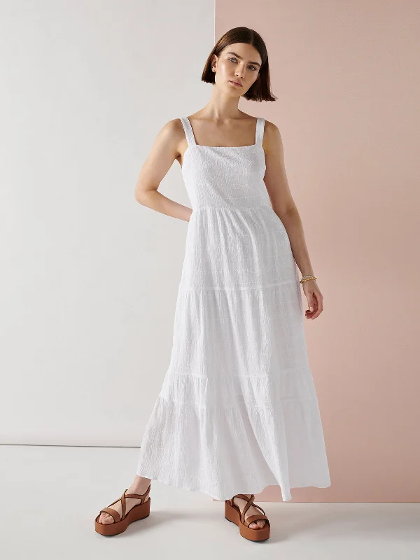 Watching Sunset Tiered Midi Dress White