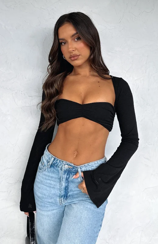 What About Me Long Sleeve Crop Black