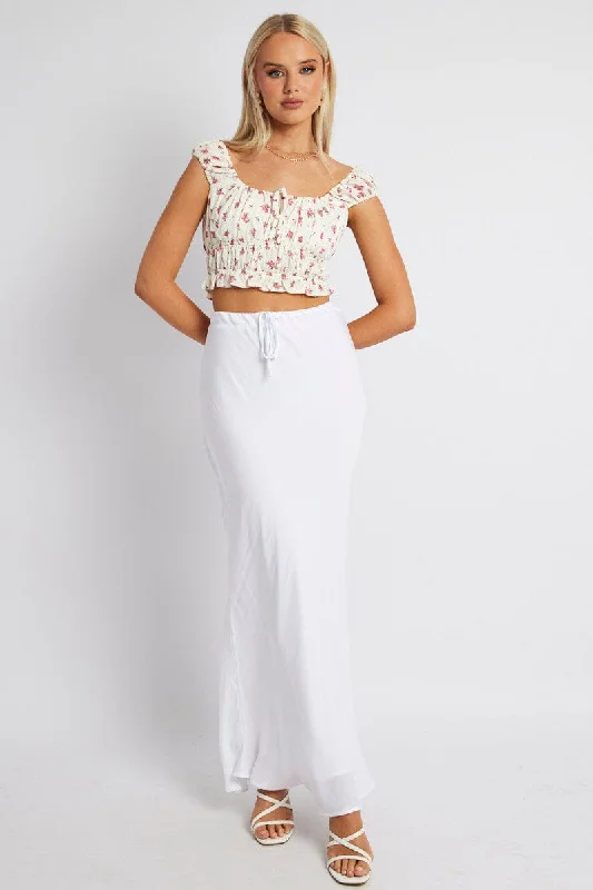 White Ditsy Crop Top Short Sleeve