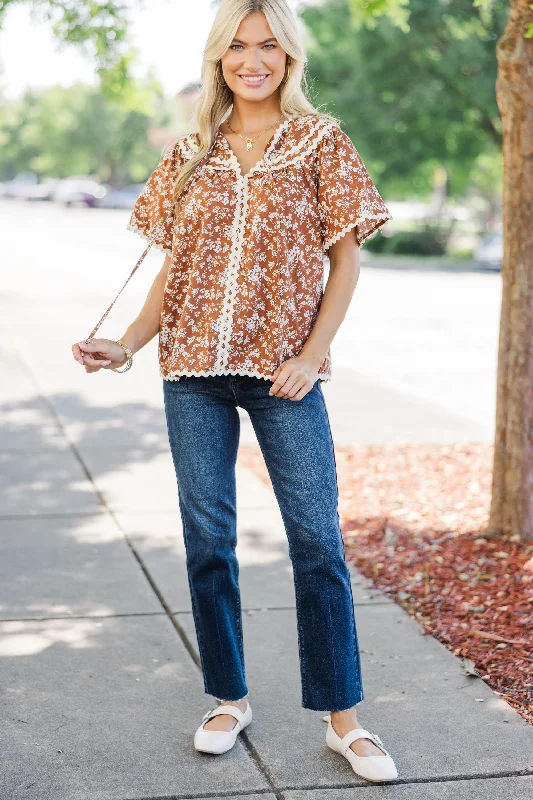 Win You Over Chestnut Brown Ditsy Floral Blouse