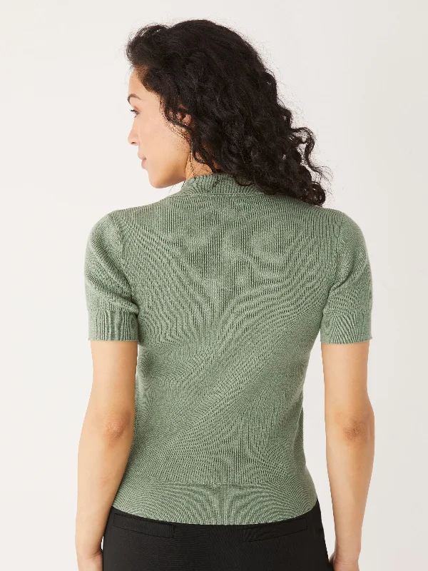 The Johnny Collar Knit Top in Deep Sage