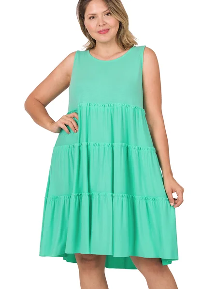 Armen Plus Size Tiered Dress in Mint