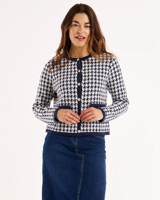 Betty Basics Lady Cardigan Navy Houndstooth