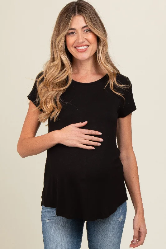 Black Basic Short Sleeve Maternity Top