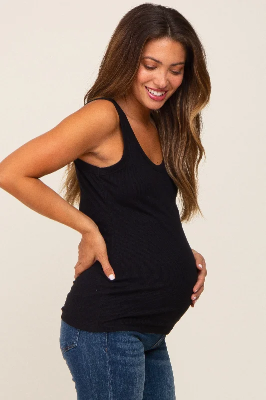 Black Ribbed Basic Maternity Tank