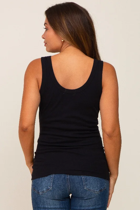 Black Ribbed Basic Maternity Tank