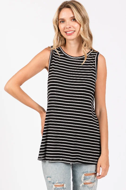 Black Striped Maternity Tank Top