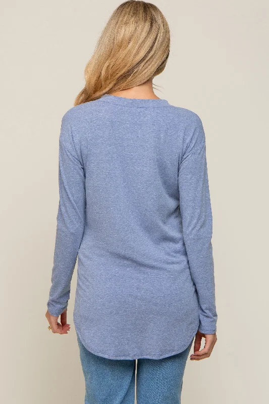 Blue Long Sleeve Curved Hem Maternity Top