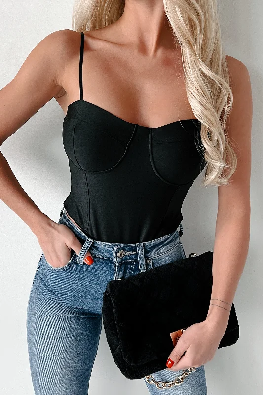 Bring The Attention Padded Sweetheart Bodysuit (Black)