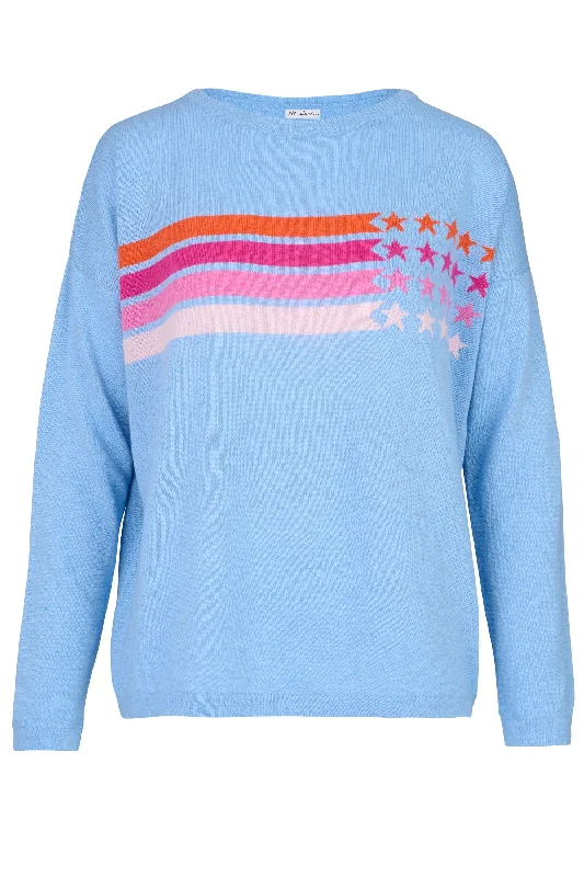 Cashmere Mix Sweater in Sky Blue Stripe & Star