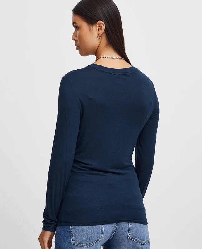 Ichi Philuca Navy Long Sleeve Top