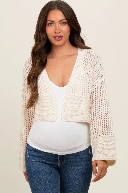 Ivory Open Knit Cropped Maternity Cardigan